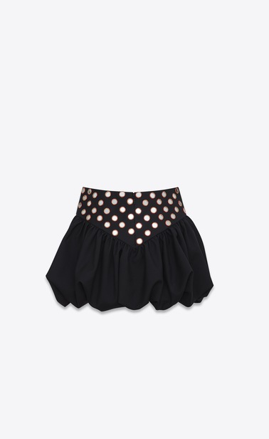 SAINT LAURENT Jupes Courtes Femme Mini jupe à basque volantée en gabardine noire brodée b_V4